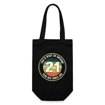 21. Geburtstag so sieht man mit 21 Retro Geschenk - Geschenkbeutel für Flaschen - Schwarz - Vorne