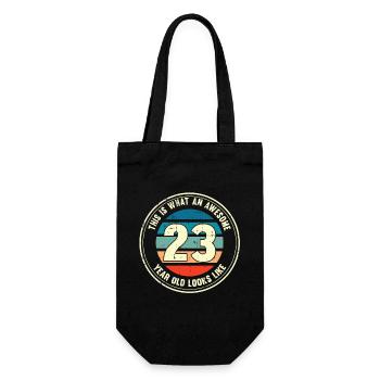 23. Geburtstag so sieht man mit 23 Retro Geschenk - Geschenkbeutel für Flaschen - Schwarz - Vorne