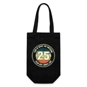 25. Geburtstag so sieht man mit 25 Retro Geschenk - Geschenkbeutel für Flaschen - Schwarz - Vorne