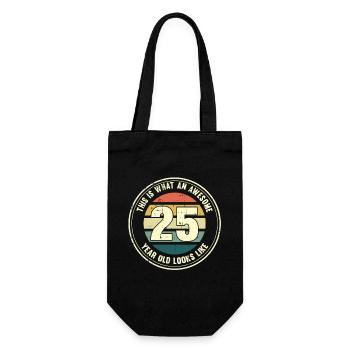 25. Geburtstag so sieht man mit 25 Retro Geschenk - Geschenkbeutel für Flaschen - Schwarz - Vorne