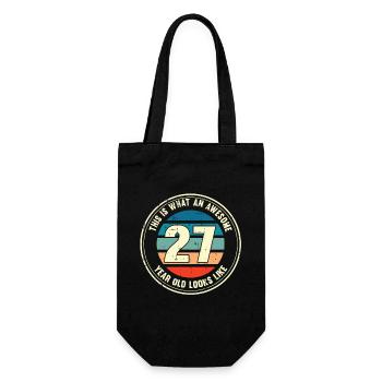 27. Geburtstag so sieht man mit 27 Retro Geschenk - Geschenkbeutel für Flaschen - Schwarz - Vorne