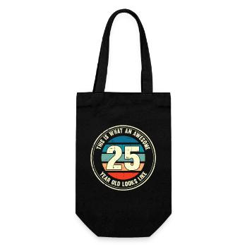 25. Geburtstag so sieht man mit 25 Retro Geschenk - Geschenkbeutel für Flaschen - Schwarz - Vorne