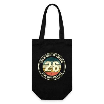 26. Geburtstag so sieht man mit 26 Retro Geschenk - Geschenkbeutel für Flaschen - Schwarz - Vorne