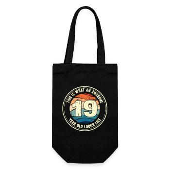 19. Geburtstag so sieht man mit 19 Retro Geschenk - Geschenkbeutel für Flaschen - Schwarz - Vorne