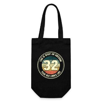 32. Geburtstag so sieht man mit 32 Retro Geschenk - Geschenkbeutel für Flaschen - Schwarz - Vorne