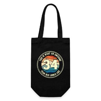 34. Geburtstag so sieht man mit 34 Retro Geschenk - Geschenkbeutel für Flaschen - Schwarz - Vorne