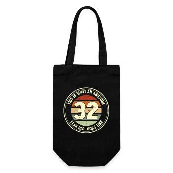 32. Geburtstag so sieht man mit 32 Retro Geschenk - Geschenkbeutel für Flaschen - Schwarz - Vorne