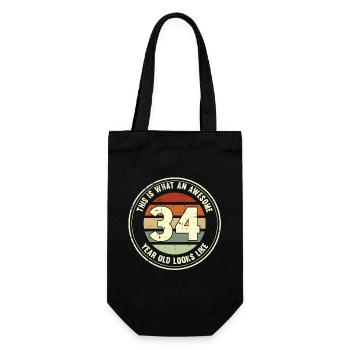 34. Geburtstag so sieht man mit 34 Retro Geschenk - Geschenkbeutel für Flaschen - Schwarz - Vorne