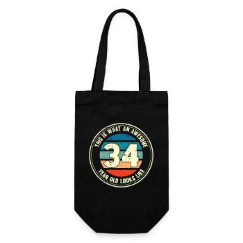 34. Geburtstag so sieht man mit 34 Retro Geschenk - Geschenkbeutel für Flaschen - Schwarz - Vorne