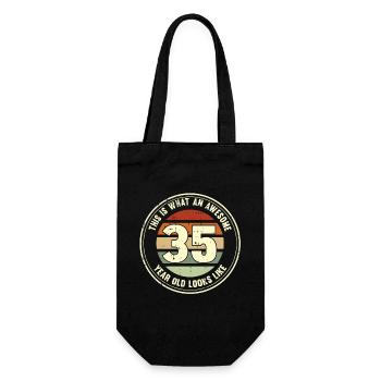 35. Geburtstag so sieht man mit 35 Retro Geschenk - Geschenkbeutel für Flaschen - Schwarz - Vorne