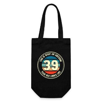 39. Geburtstag so sieht man mit 39 Retro Geschenk - Geschenkbeutel für Flaschen - Schwarz - Vorne