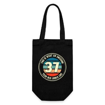 37. Geburtstag so sieht man mit 37 Retro Geschenk - Geschenkbeutel für Flaschen - Schwarz - Vorne