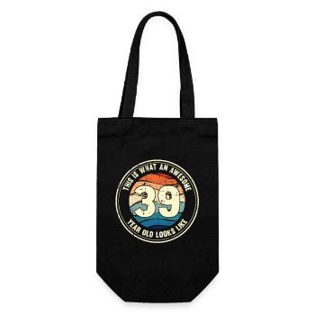 39. Geburtstag so sieht man mit 39 Retro Geschenk - Geschenkbeutel für Flaschen - Schwarz - Vorne