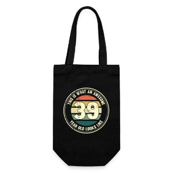 39. Geburtstag so sieht man mit 39 Retro Geschenk - Geschenkbeutel für Flaschen - Schwarz - Vorne
