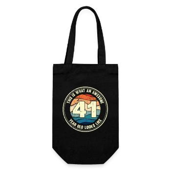 41. Geburtstag so sieht man mit 41 Retro Geschenk - Geschenkbeutel für Flaschen - Schwarz - Vorne