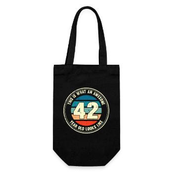 42. Geburtstag so sieht man mit 42 Retro Geschenk - Geschenkbeutel für Flaschen - Schwarz - Vorne