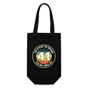 41. Geburtstag so sieht man mit 41 Retro Geschenk - Geschenkbeutel für Flaschen - Schwarz - Vorne
