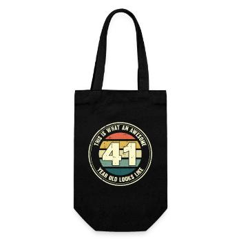 41. Geburtstag so sieht man mit 41 Retro Geschenk - Geschenkbeutel für Flaschen - Schwarz - Vorne