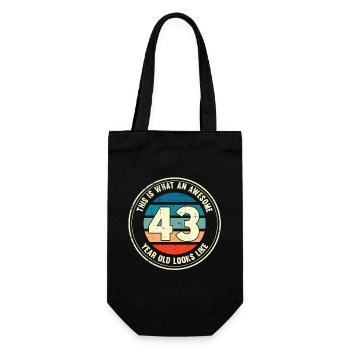 43. Geburtstag so sieht man mit 43 Retro Geschenk - Geschenkbeutel für Flaschen - Schwarz - Vorne