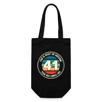41. Geburtstag so sieht man mit 41 Retro Geschenk - Geschenkbeutel für Flaschen - Schwarz - Vorne