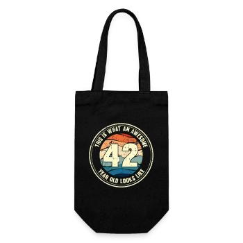 42. Geburtstag so sieht man mit 42 Retro Geschenk - Geschenkbeutel für Flaschen - Schwarz - Vorne