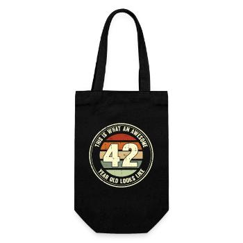42. Geburtstag so sieht man mit 42 Retro Geschenk - Geschenkbeutel für Flaschen - Schwarz - Vorne