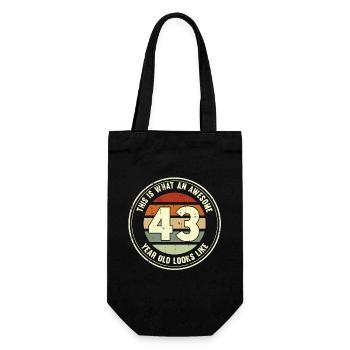 43. Geburtstag so sieht man mit 43 Retro Geschenk - Geschenkbeutel für Flaschen - Schwarz - Vorne