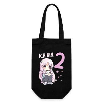 2 Jahre Mädchen Anime Kawaii Katze 2. Geburtstag - Geschenkbeutel für Flaschen - Schwarz - Vorne