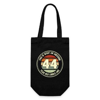 44. Geburtstag so sieht man mit 44 Retro Geschenk - Geschenkbeutel für Flaschen - Schwarz - Vorne