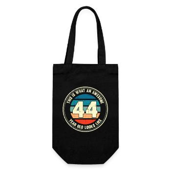 44. Geburtstag so sieht man mit 44 Retro Geschenk - Geschenkbeutel für Flaschen - Schwarz - Vorne