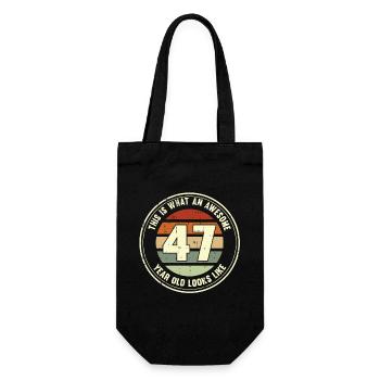 47. Geburtstag so sieht man mit 47 Retro Geschenk - Geschenkbeutel für Flaschen - Schwarz - Vorne