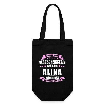 Name Alina Vorname Klugscheisserin Namenstag - Geschenkbeutel für Flaschen - Schwarz - Vorne