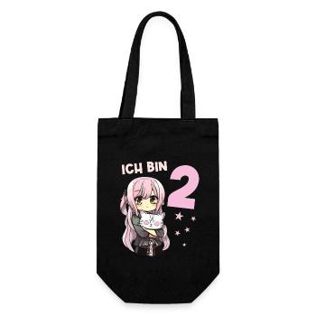 2 Jahre Mädchen Anime Kawaii Katze 2. Geburtstag - Geschenkbeutel für Flaschen - Schwarz - Vorne