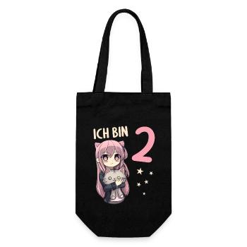 2 Jahre Mädchen Anime Kawaii Katze 2. Geburtstag - Geschenkbeutel für Flaschen - Schwarz - Vorne