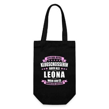 Name Leona Vorname Klugscheisserin Namenstag - Geschenkbeutel für Flaschen - Schwarz - Vorne