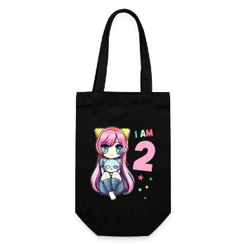 2 Jahre Mädchen Anime Kawaii Katze 2. Geburtstag - Geschenkbeutel für Flaschen - Schwarz - Vorne