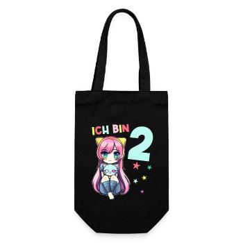 2 Jahre Mädchen Anime Kawaii Katze 2. Geburtstag - Geschenkbeutel für Flaschen - Schwarz - Vorne