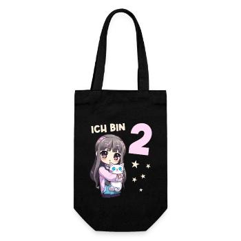 2 Jahre Mädchen Anime Kawaii Katze 2. Geburtstag - Geschenkbeutel für Flaschen - Schwarz - Vorne
