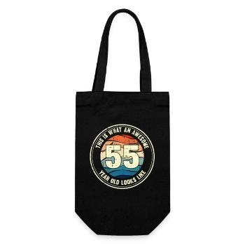 55. Geburtstag so sieht man mit 55 Retro Geschenk - Geschenkbeutel für Flaschen - Schwarz - Vorne