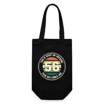 56. Geburtstag so sieht man mit 56 Retro Geschenk - Geschenkbeutel für Flaschen - Schwarz - Vorne