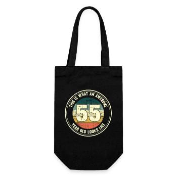 55. Geburtstag so sieht man mit 55 Retro Geschenk - Geschenkbeutel für Flaschen - Schwarz - Vorne