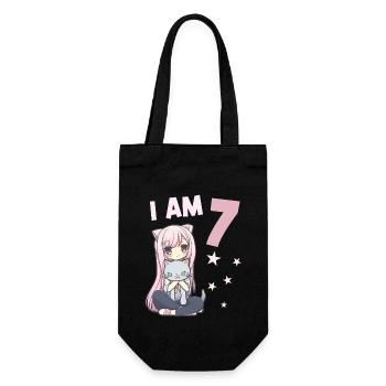 7 Year Old Girl Anime Kawaii Cat 7th Birthday - Gift Bag for Bottles - black - Front