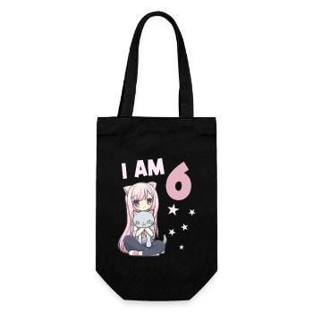 6 Year Old Girl Anime Kawaii Cat 6th Birthday - Gift Bag for Bottles - black - Front