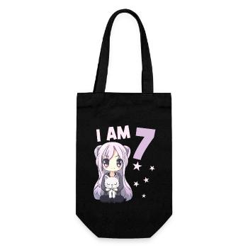 7 Year Old Girl Anime Kawaii Cat 7th Birthday - Gift Bag for Bottles - black - Front