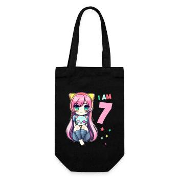 7 Year Old Girl Anime Kawaii Cat 7th Birthday - Gift Bag for Bottles - black - Front