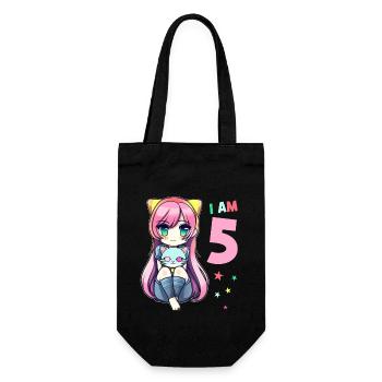 5 Years Girl Anime Kawaii Cat 5th Birthday - Gift Bag for Bottles - black - Front