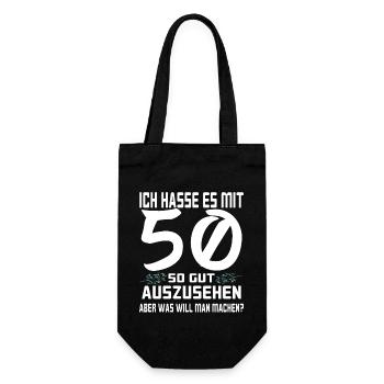 ich hasse es mit 50 weiß - Geschenkbeutel für Flaschen - Schwarz - Vorne