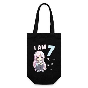 7 Year Old Girl Anime Kawaii Cat 7th Birthday - Gift Bag for Bottles - black - Front
