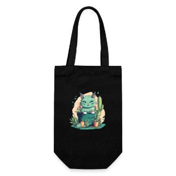 Chat vert en pot de fleurs avec cactus et citrouille - Sac à bouteille - noir - Devant