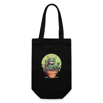 Chat vert en pot avec des plantes vertes - Sac à bouteille - noir - Devant